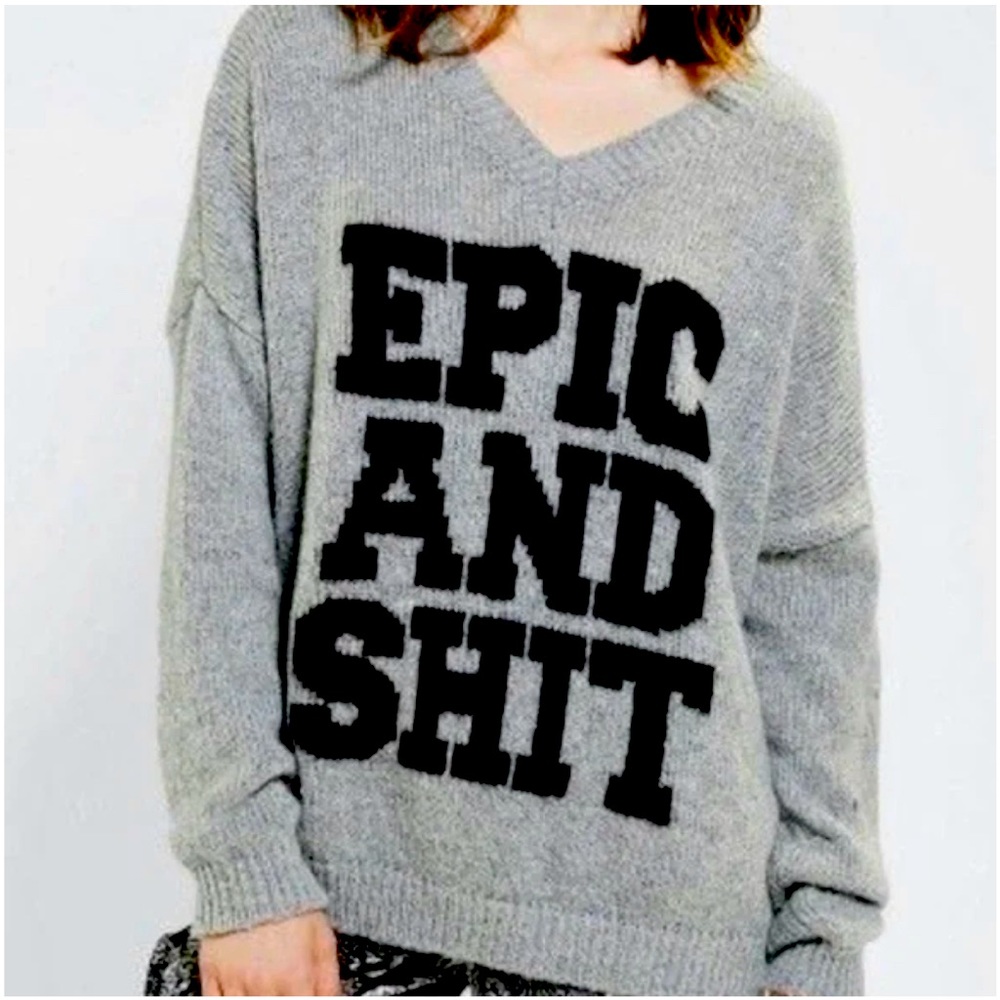 Sparkle & Fade Wool Sweater Gray Size Medium